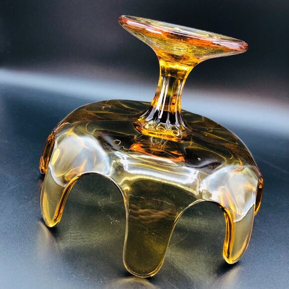 Mid Century Amber Art Glass Pedestal Compote 8 petals Vintage Bowl Centerpiece - Picture 6 of 10